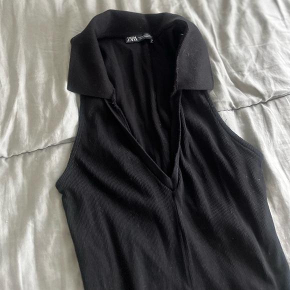 ZARA BLACK COLLARED V-NECK TENNIS MINI DRESS - Picture 3 of 5